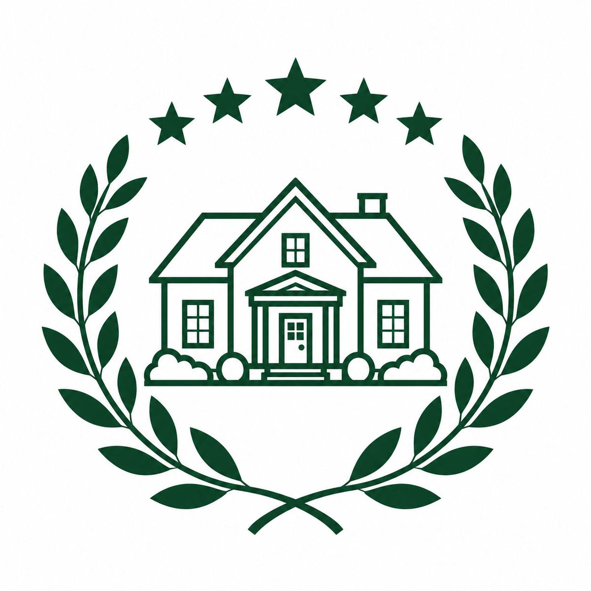 Five-star house emblem representing neighborhood-tested, top-rated landscape plants