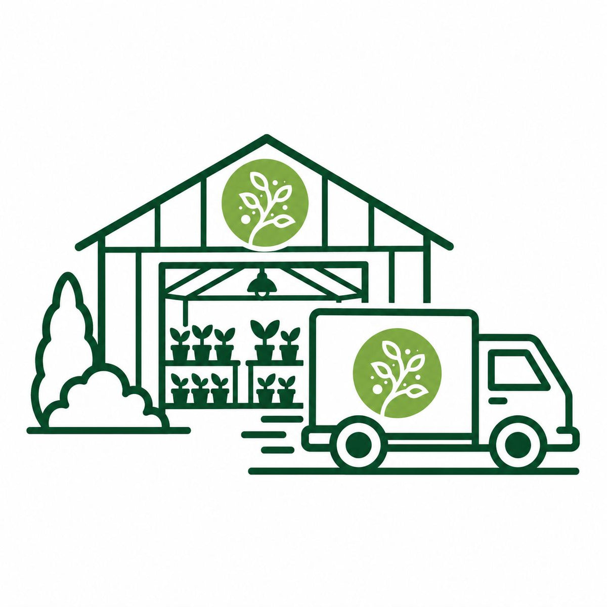 Delivery truck at a nursery barn representing direct plant shipping from Tennessee