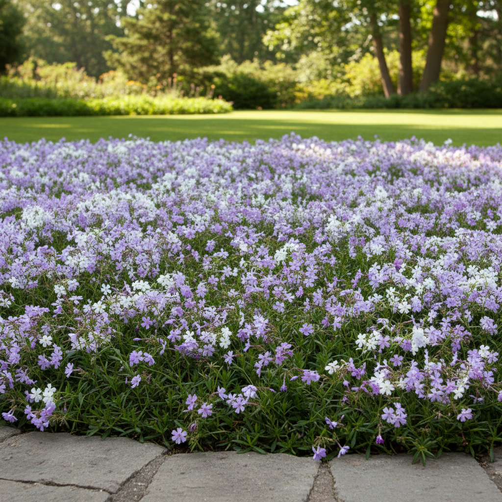 Dense cluster of light purple groundcover flowers forming a uniform, low-growing mat.